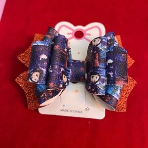 Kids Glittery Blue and Orange Hair Bow